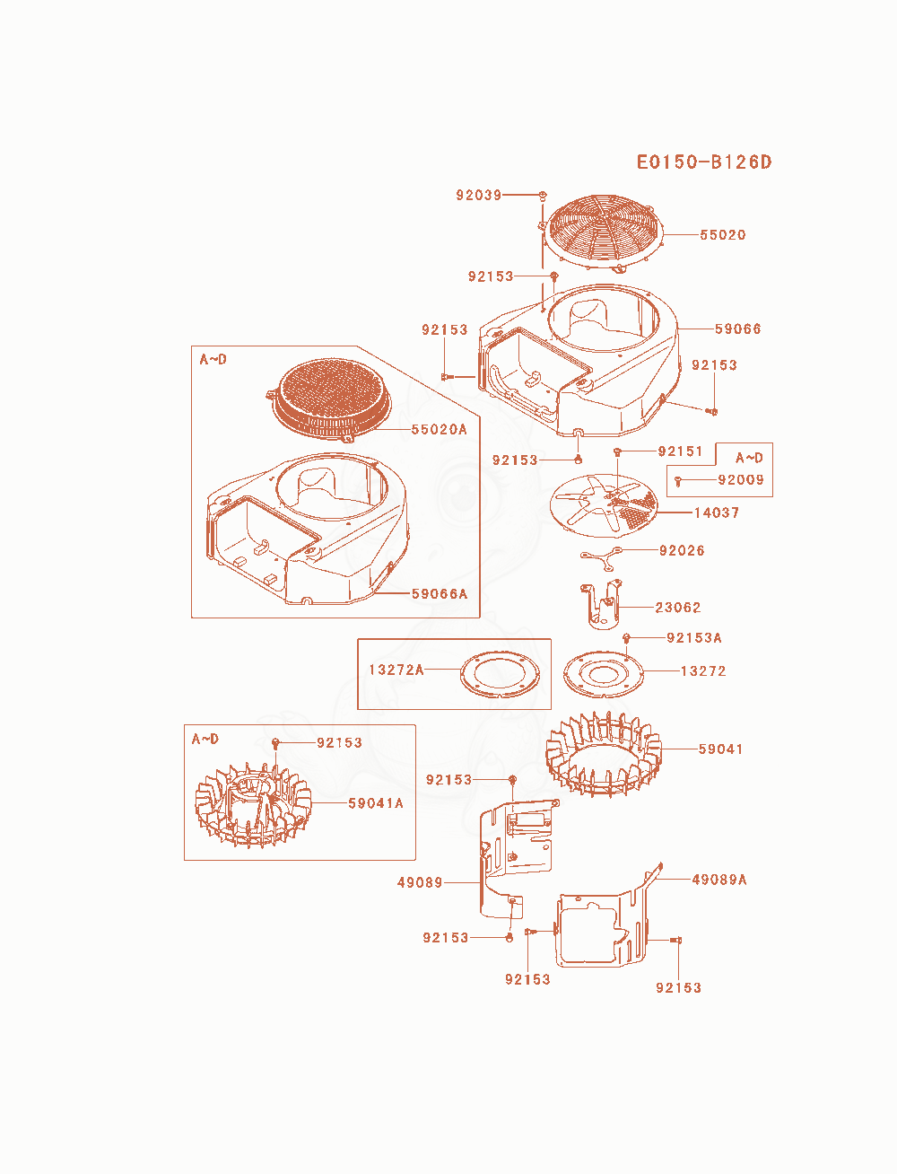 Despiece del Cooling-Equipment de un motor Kawasaki FS541V-AS00, con globos numerados