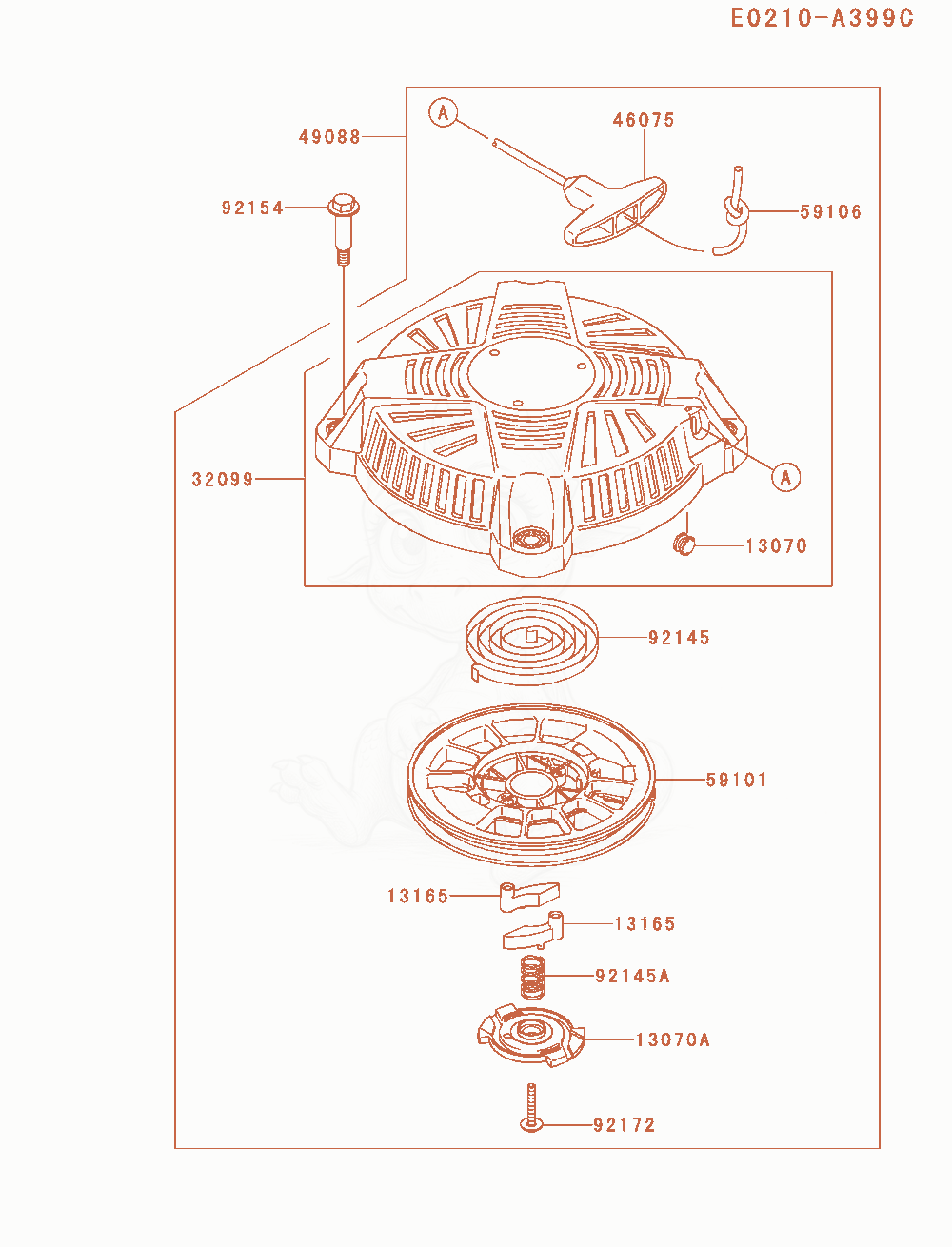 Exploded parts diagram of the Starter of a Kawasaki FJ180V-AM21 engine, with numbered balloons