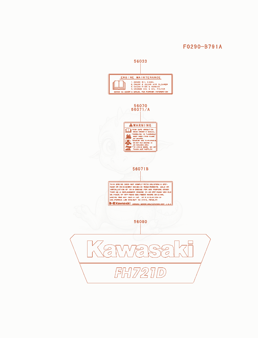 Exploded parts diagram of the Label of a Kawasaki FH721D-ES01 engine, with numbered balloons