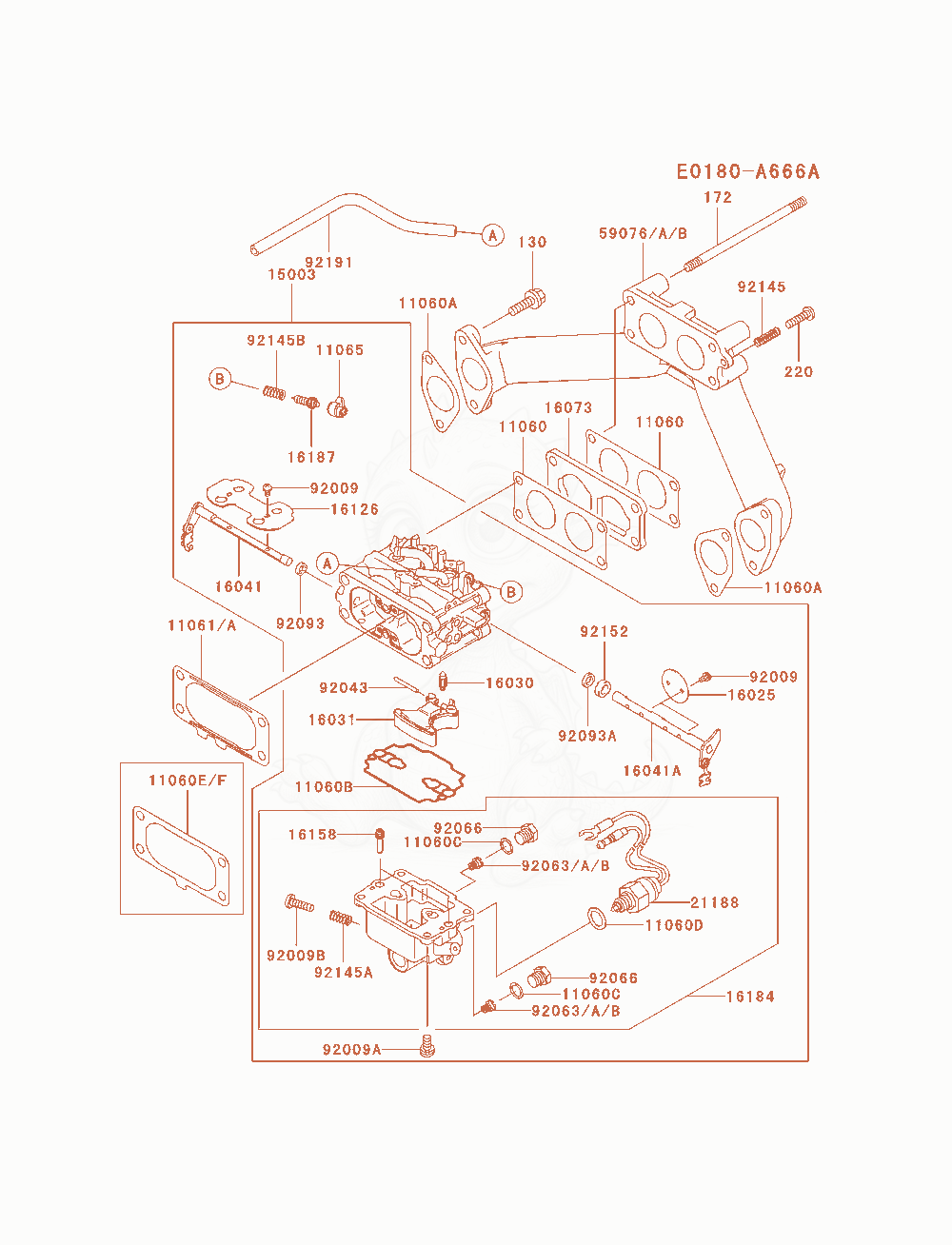 Exploded parts diagram of the Carburetor of a Kawasaki FH721D-AS05 engine, with numbered balloons