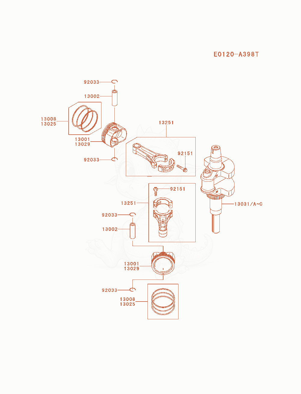 Exploded parts diagram of the Piston / Crankshaft of a Kawasaki FS651V-AS11 engine, with numbered balloons