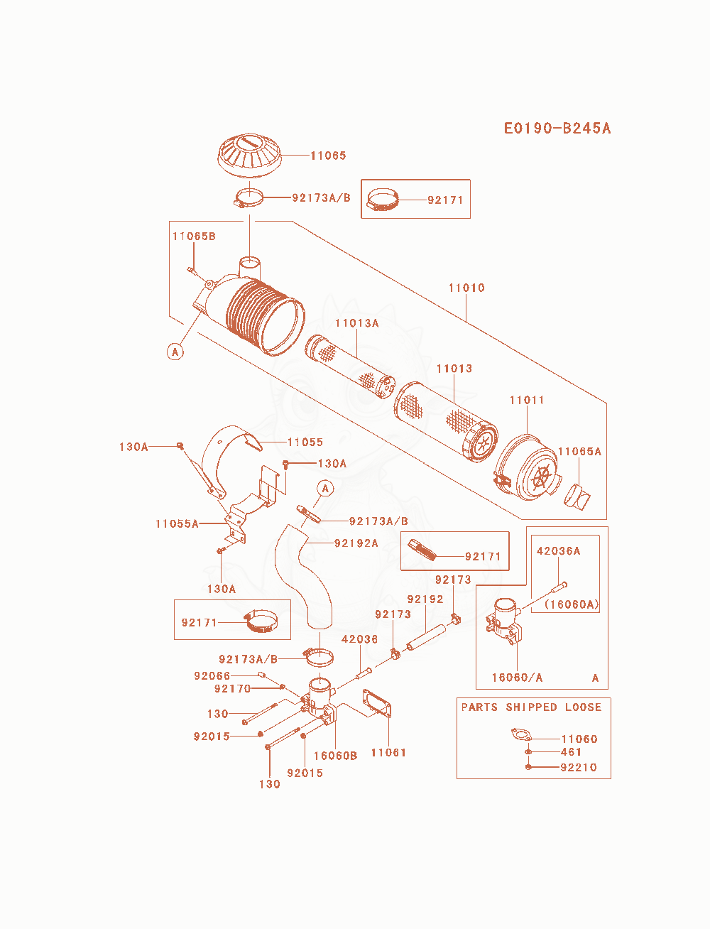 Despiece del Air-Filter / Muffler de un motor Kawasaki FX730V-AS00, con globos numerados