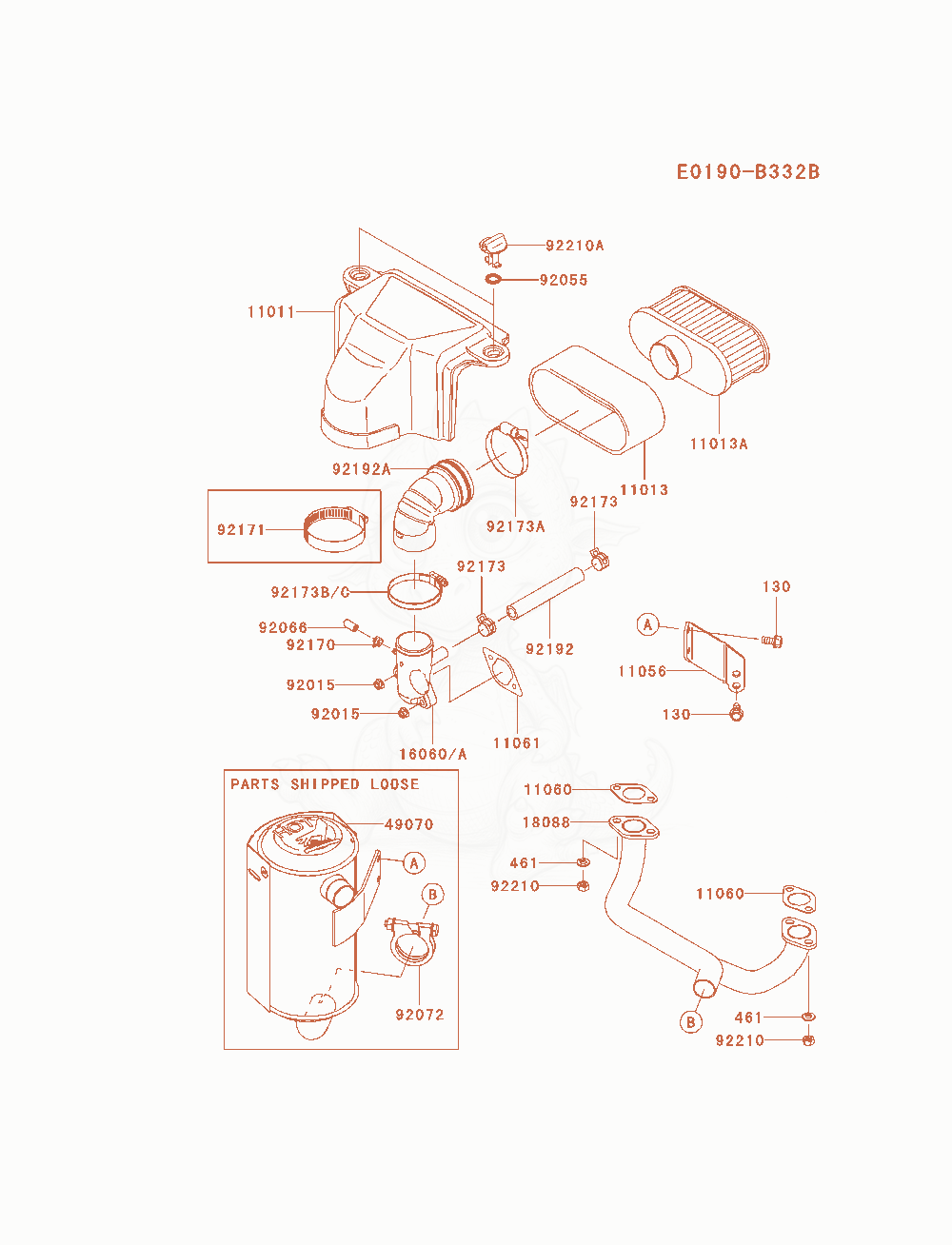 Exploded parts diagram of the Air-Filter / Muffler of a Kawasaki FS541V-AS12 engine, with numbered balloons
