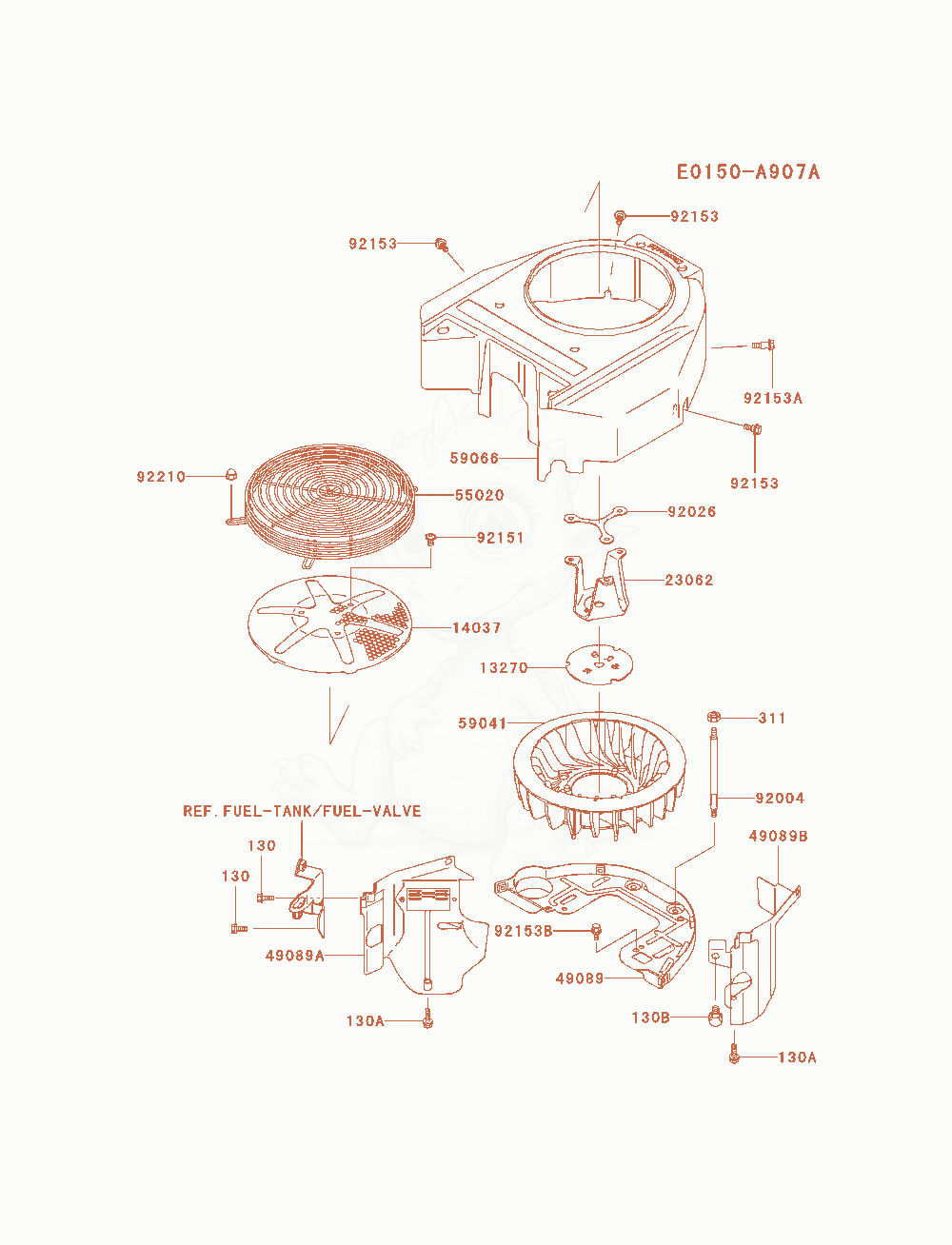 Exploded parts diagram of the Cooling-Equipment of a Kawasaki FH580V-AS40 engine, with numbered balloons