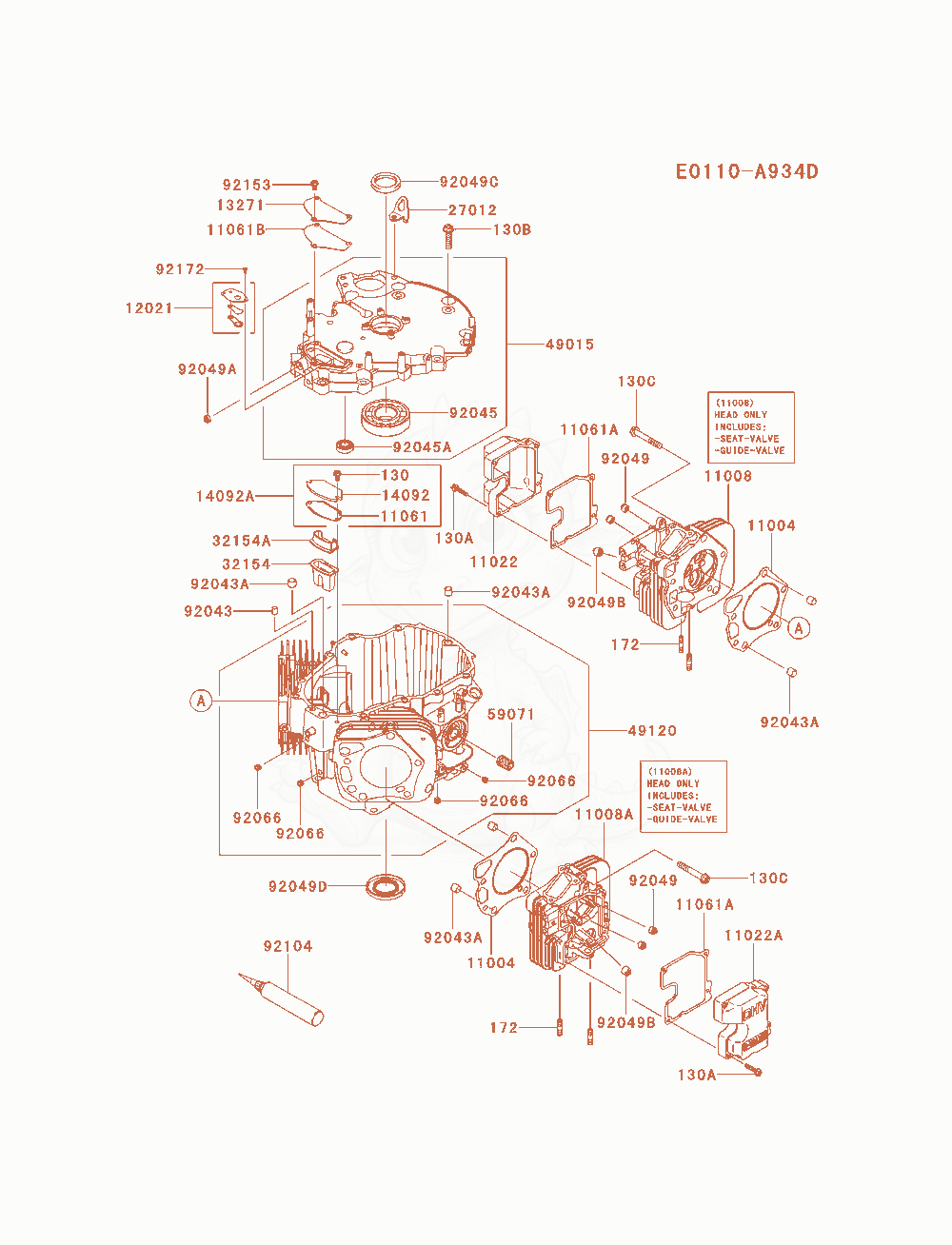 Despiece del Cylinder / Crankcase de un motor Kawasaki FX921V-AS11, con globos numerados