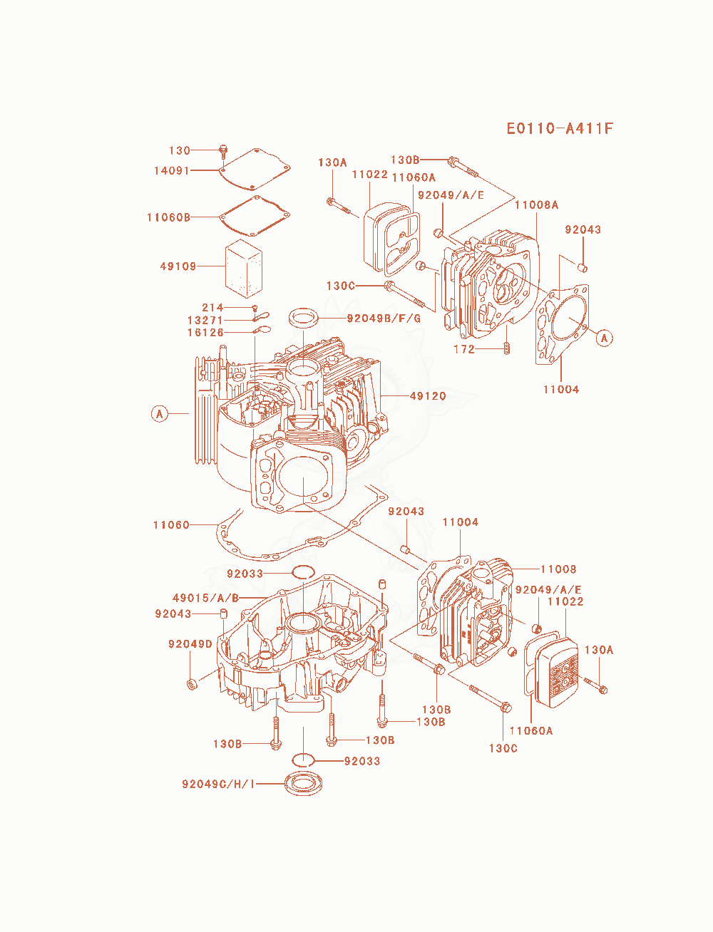 Despiece del Cylinder / Crankcase de un motor Kawasaki FH721V-AS17, con globos numerados