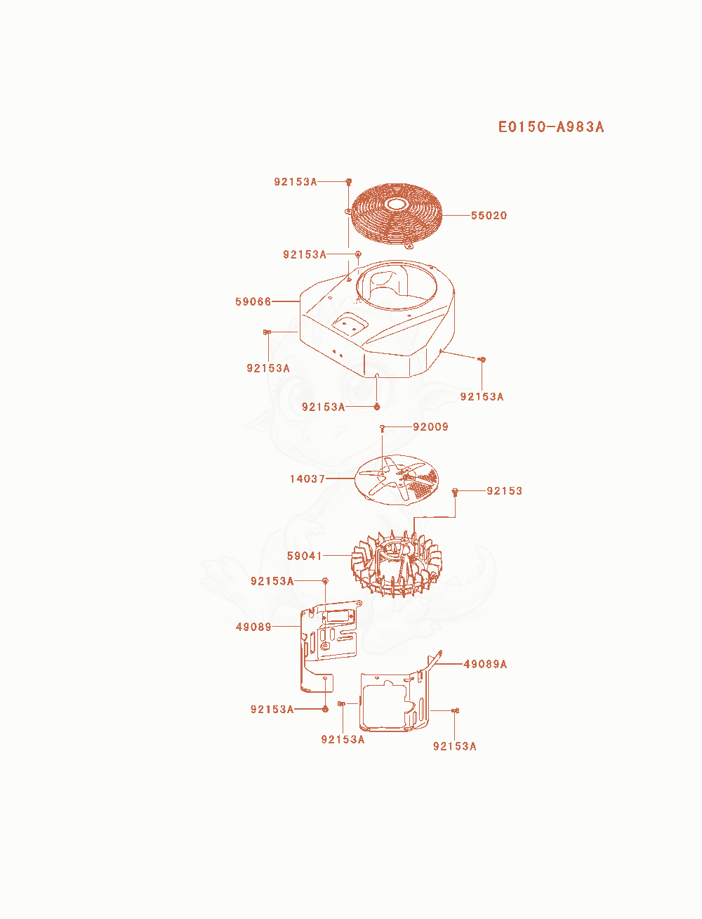 Despiece del Cooling-Equipment de un motor Kawasaki FX541V-AS00, con globos numerados