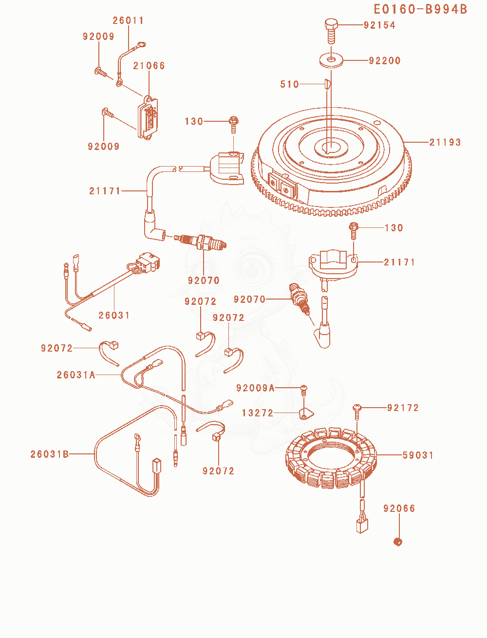 Despiece del Electric-Equipment de un motor Kawasaki FR691V-AS30, con globos numerados