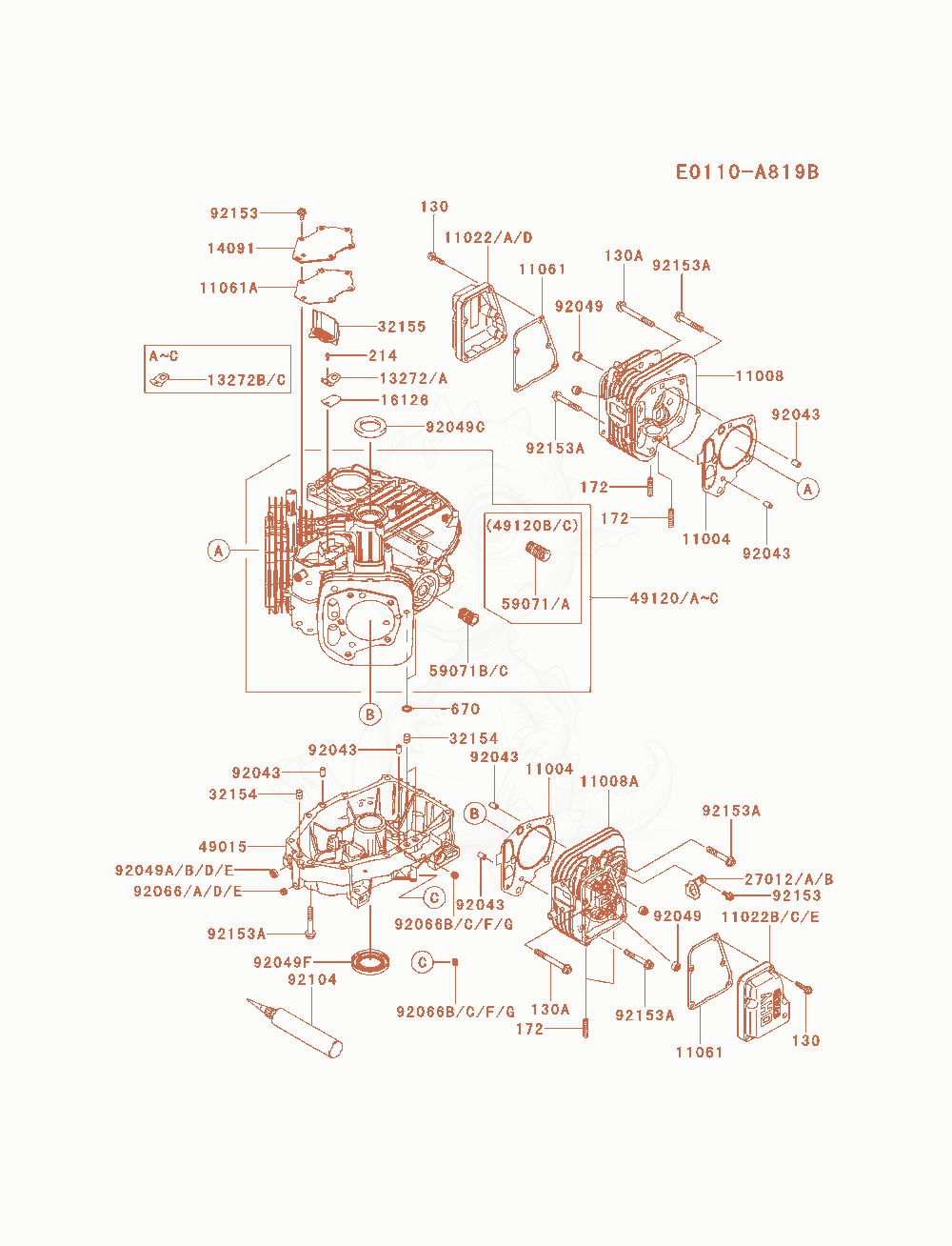 Exploded parts diagram of the Cylinder / Crankcase of a Kawasaki FS481V-AS07 engine, with numbered balloons