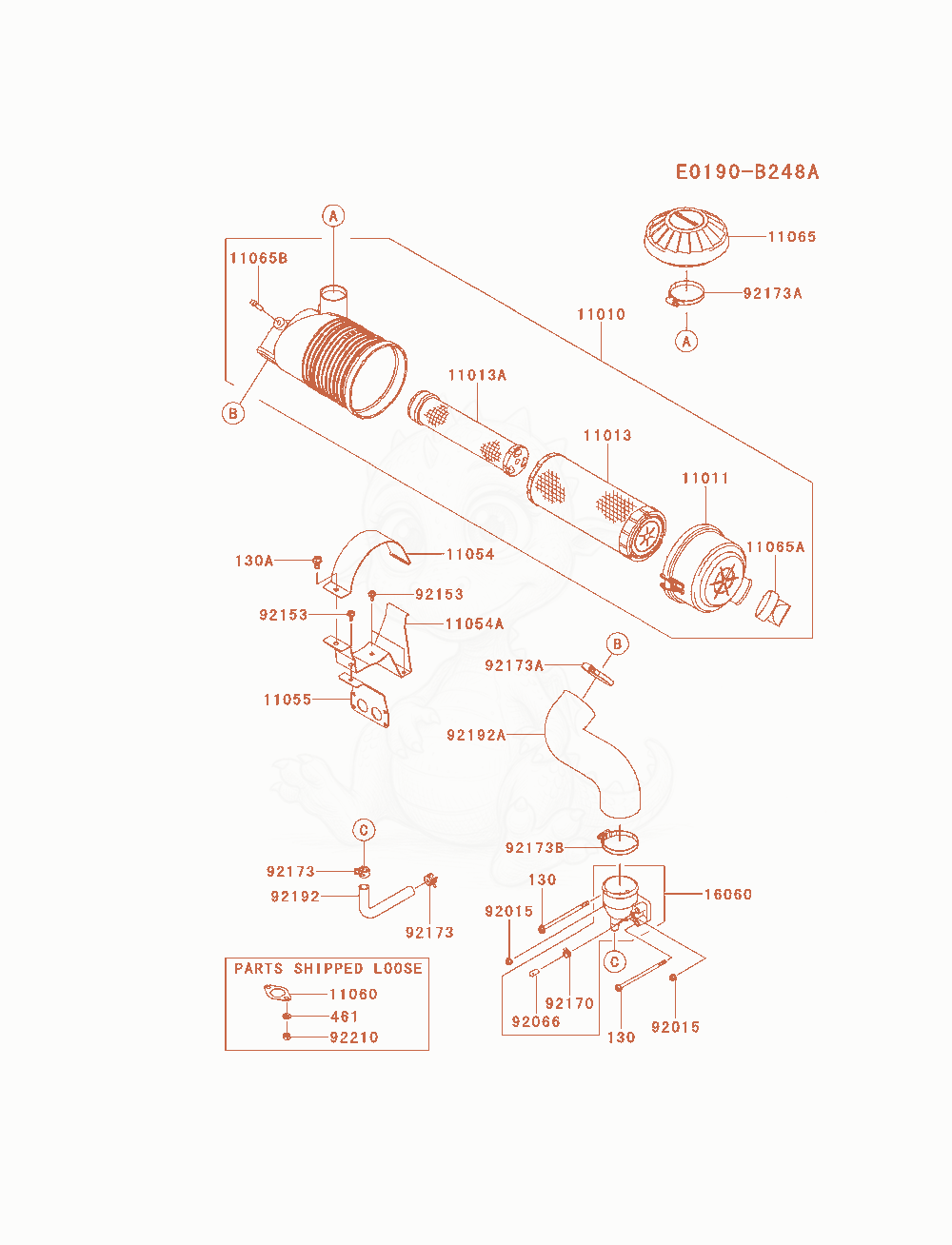 Exploded parts diagram of the Air-Filter / Muffler of a Kawasaki FX801V-BS07 engine, with numbered balloons