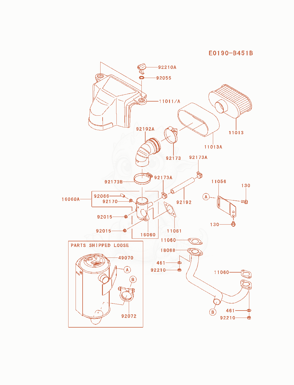 Despiece del Air-Filter / Muffler(As25) de un motor Kawasaki FS600V-AS25, con globos numerados