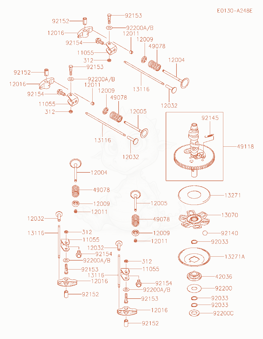Exploded parts diagram of the Valve / Camshaft of a Kawasaki FX730V-FS12 engine, with numbered balloons