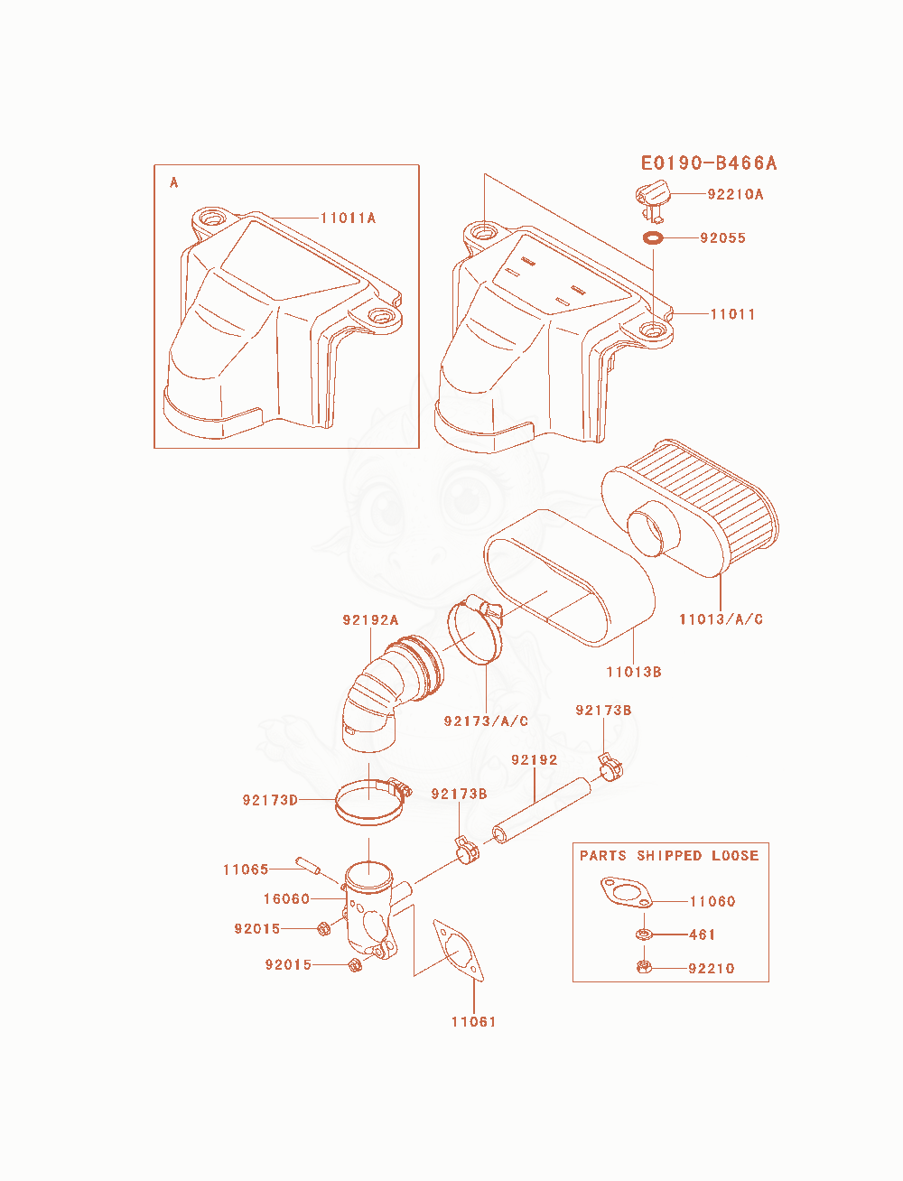 Despiece del Air-Filter / Muffler de un motor Kawasaki FS541V-AS23, con globos numerados