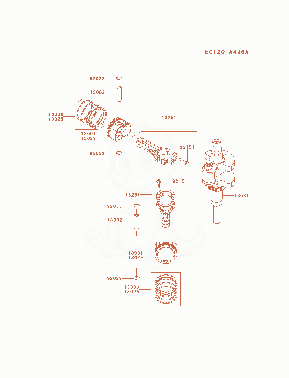 Exploded parts diagram of the Piston / Crankshaft of a Kawasaki FX730V-AS19 engine, with numbered balloons