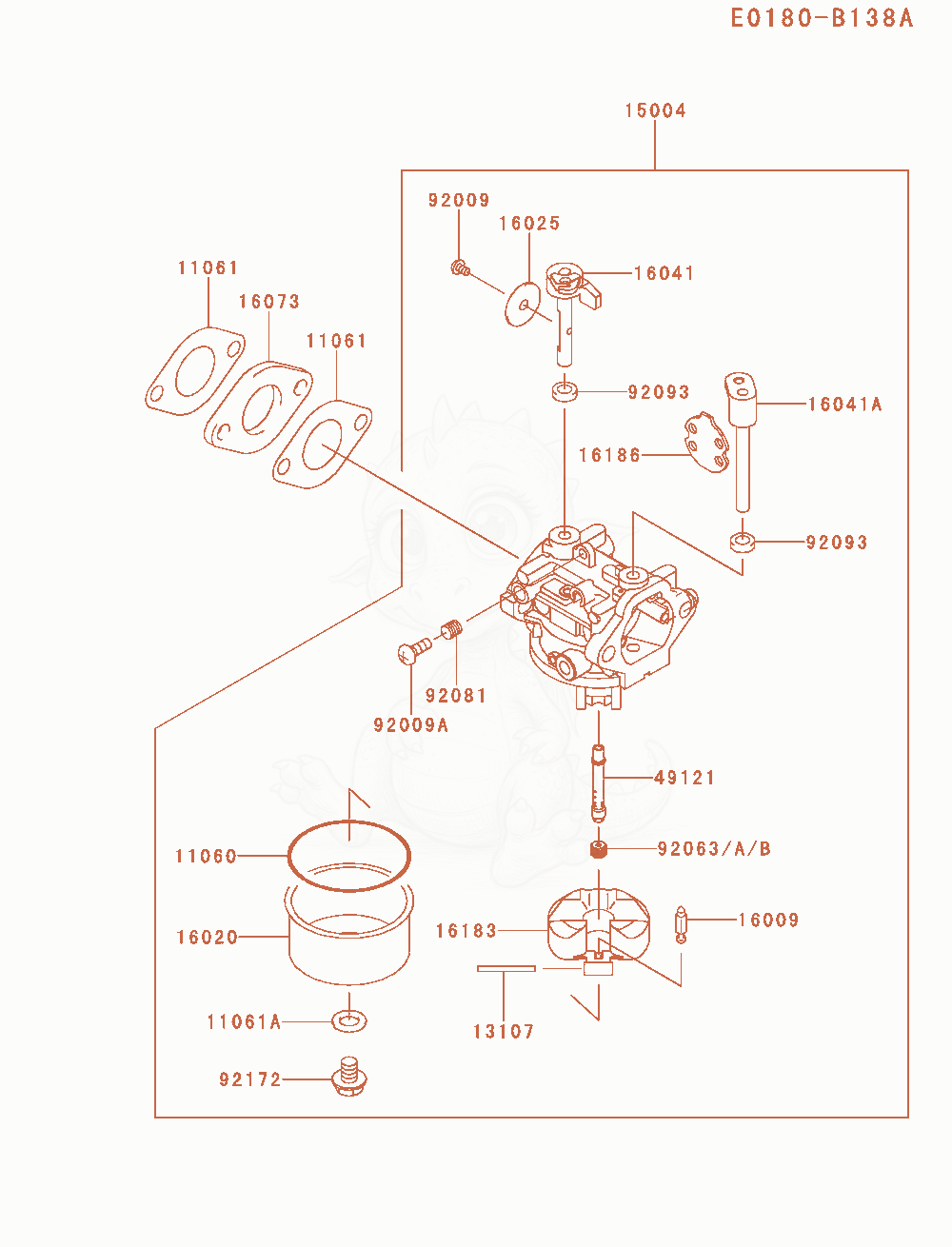 Exploded parts diagram of the Carburetor of a Kawasaki FJ180V-AM28 engine, with numbered balloons
