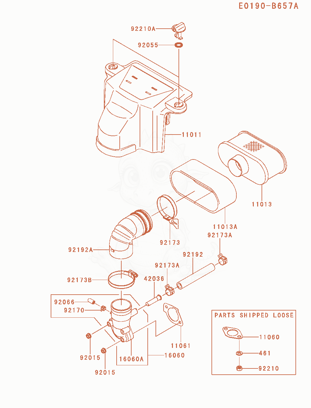 Exploded parts diagram of the Air-Filter / Muffler of a Kawasaki FS651V-AS02 engine, with numbered balloons