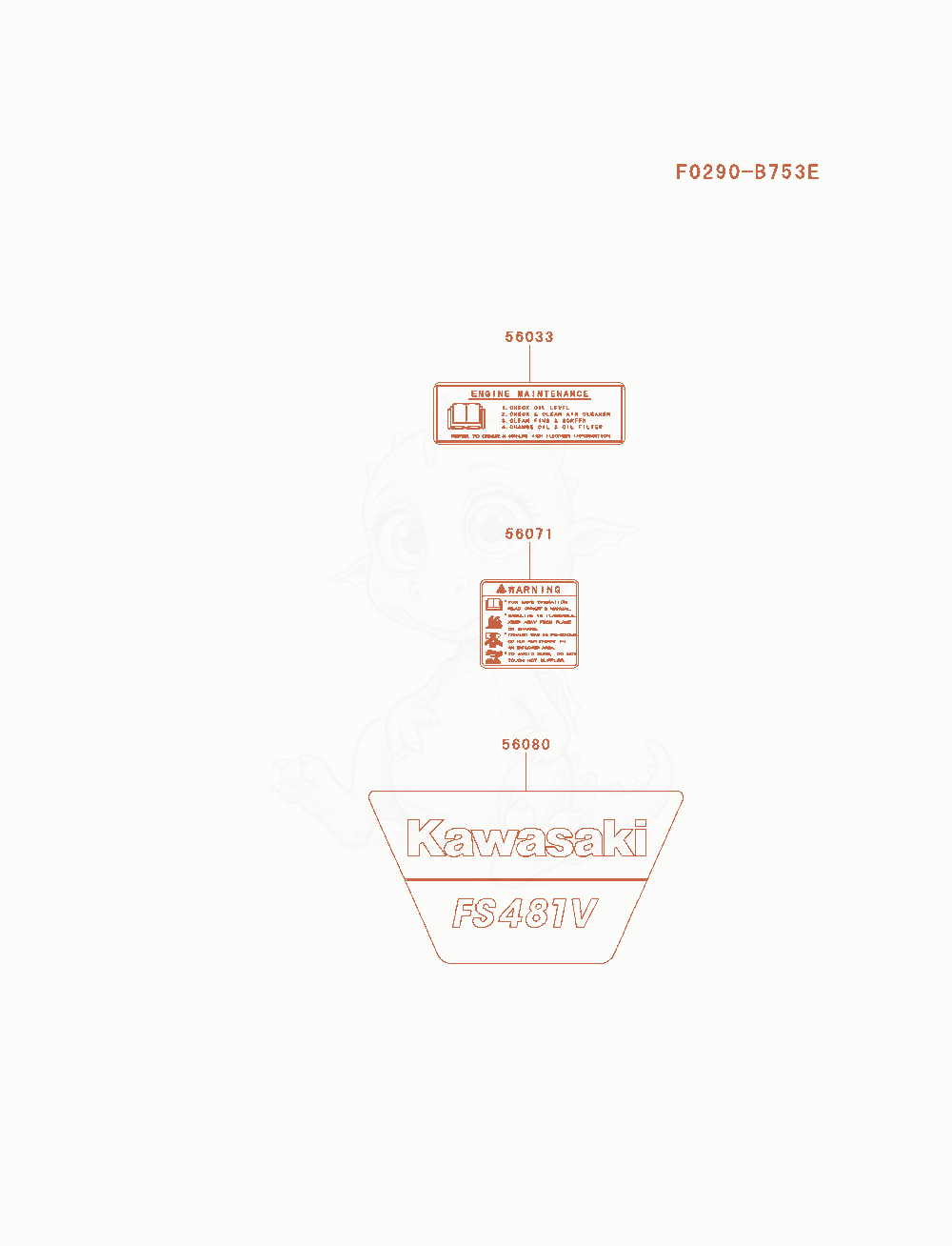 Exploded parts diagram of the Label of a Kawasaki FS481V-AS26 engine, with numbered balloons