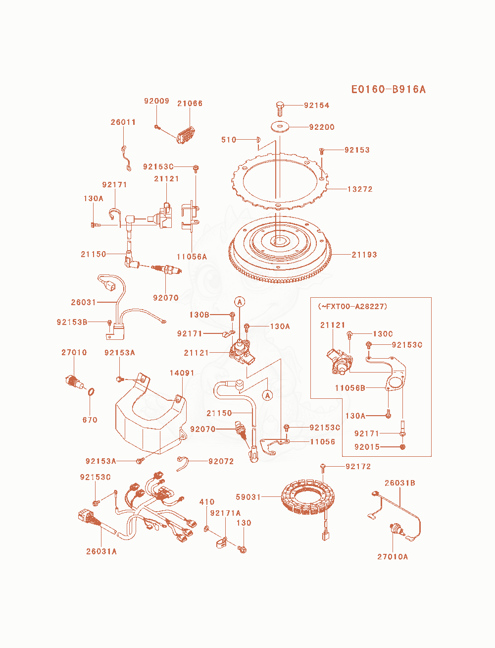 Exploded parts diagram of the Electric-Equipment(2 / 2) of a Kawasaki FXT00V-AS13 engine, with numbered balloons