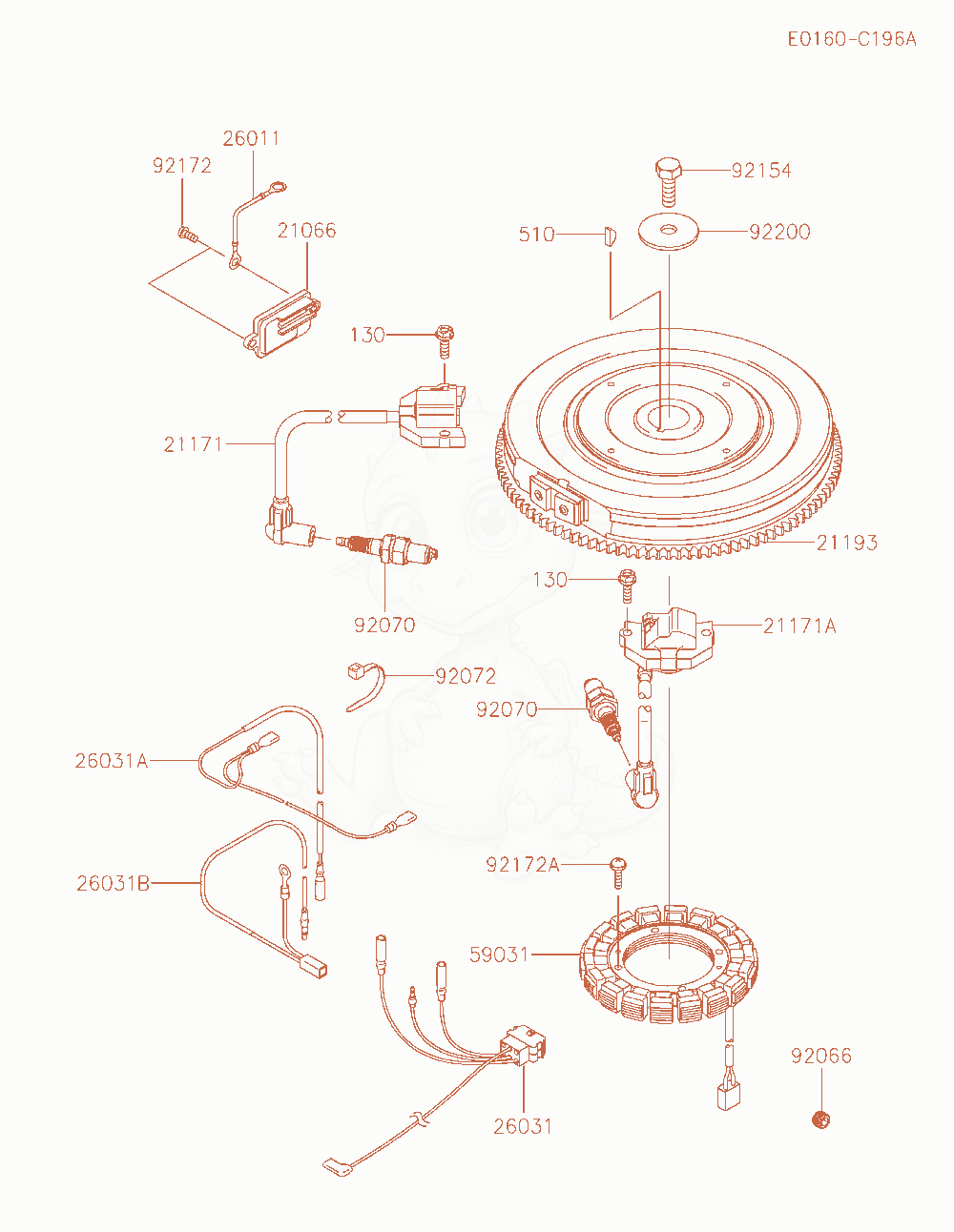 Despiece del Electric-Equipment de un motor Kawasaki FX921V-AS26, con globos numerados
