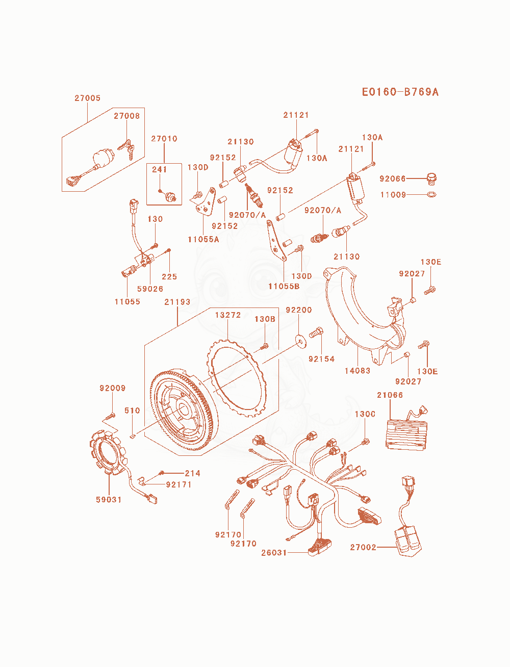 Despiece del Electric-Equipment de un motor Kawasaki FD851D-MS01, con globos numerados