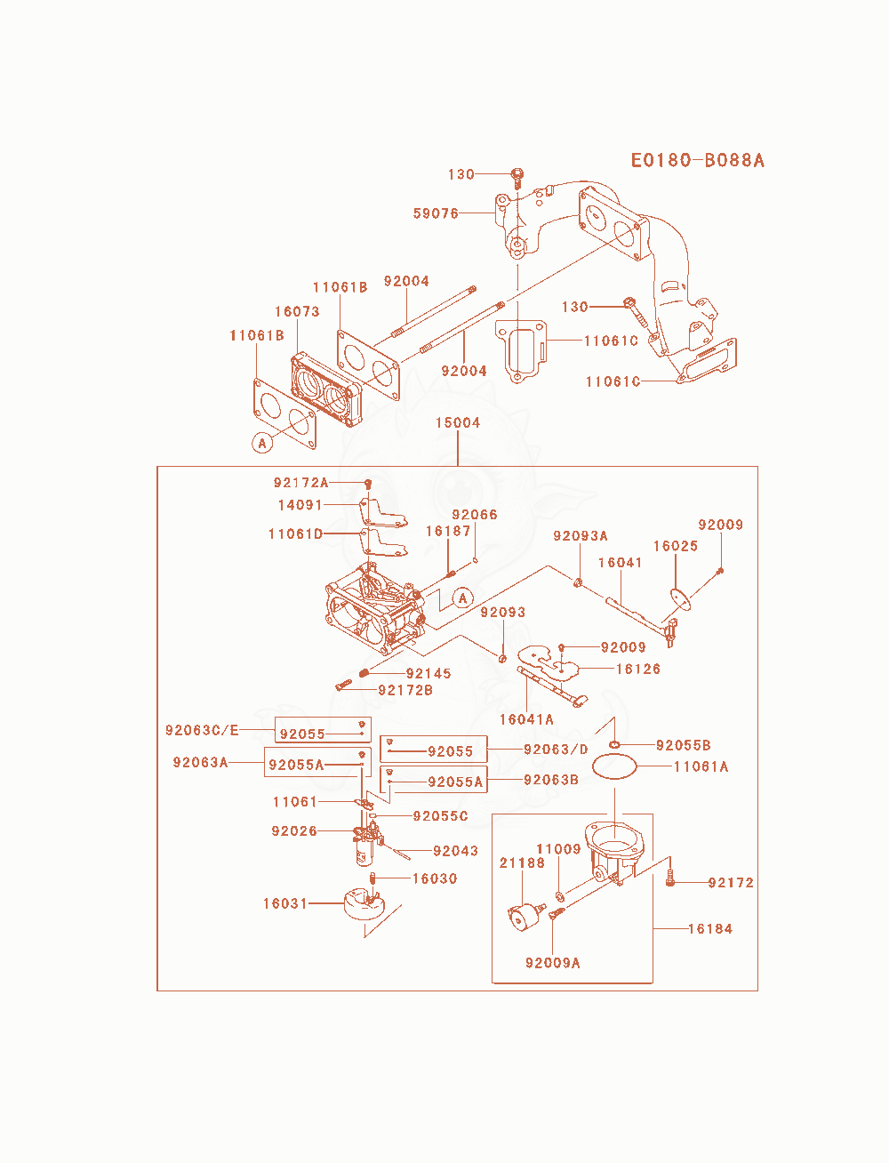 Exploded parts diagram of the Carburetor of a Kawasaki FX921V-AS12 engine, with numbered balloons