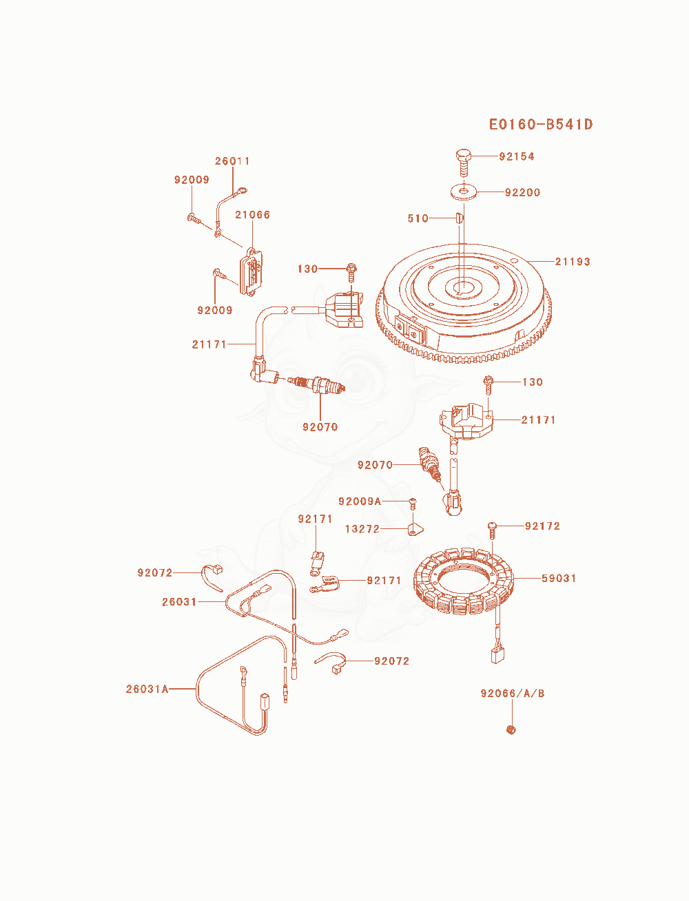 Despiece del Electric-Equipment de un motor Kawasaki FR730V-AS14, con globos numerados