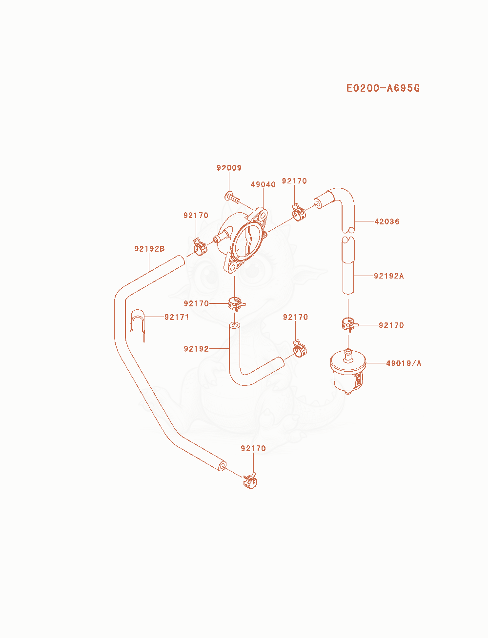 Despiece del Fuel-Tank / Fuel-Valve de un motor Kawasaki FX481V-AS01, con globos numerados