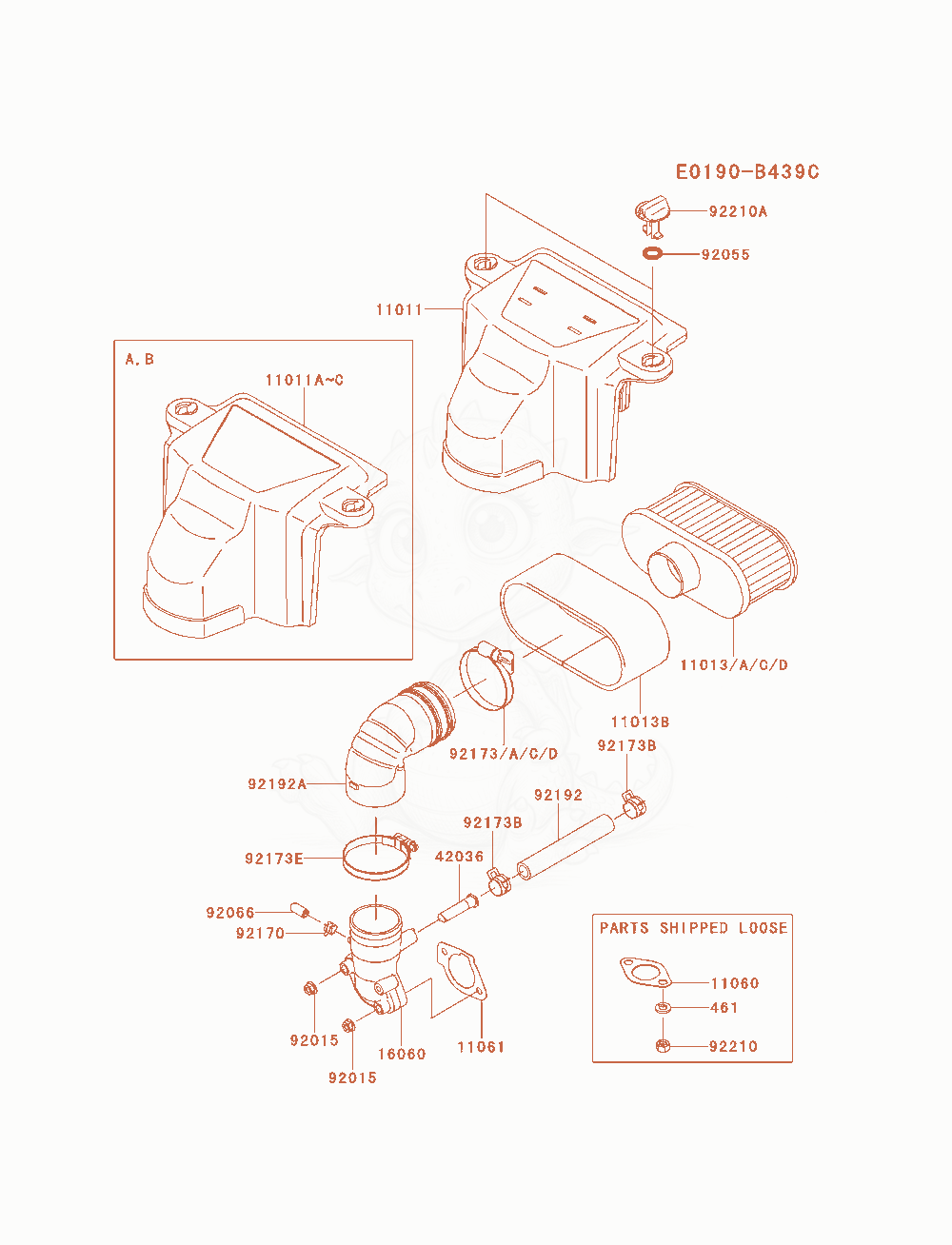 Exploded parts diagram of the Air-Filter / Muffler of a Kawasaki FS730V-AS09 engine, with numbered balloons
