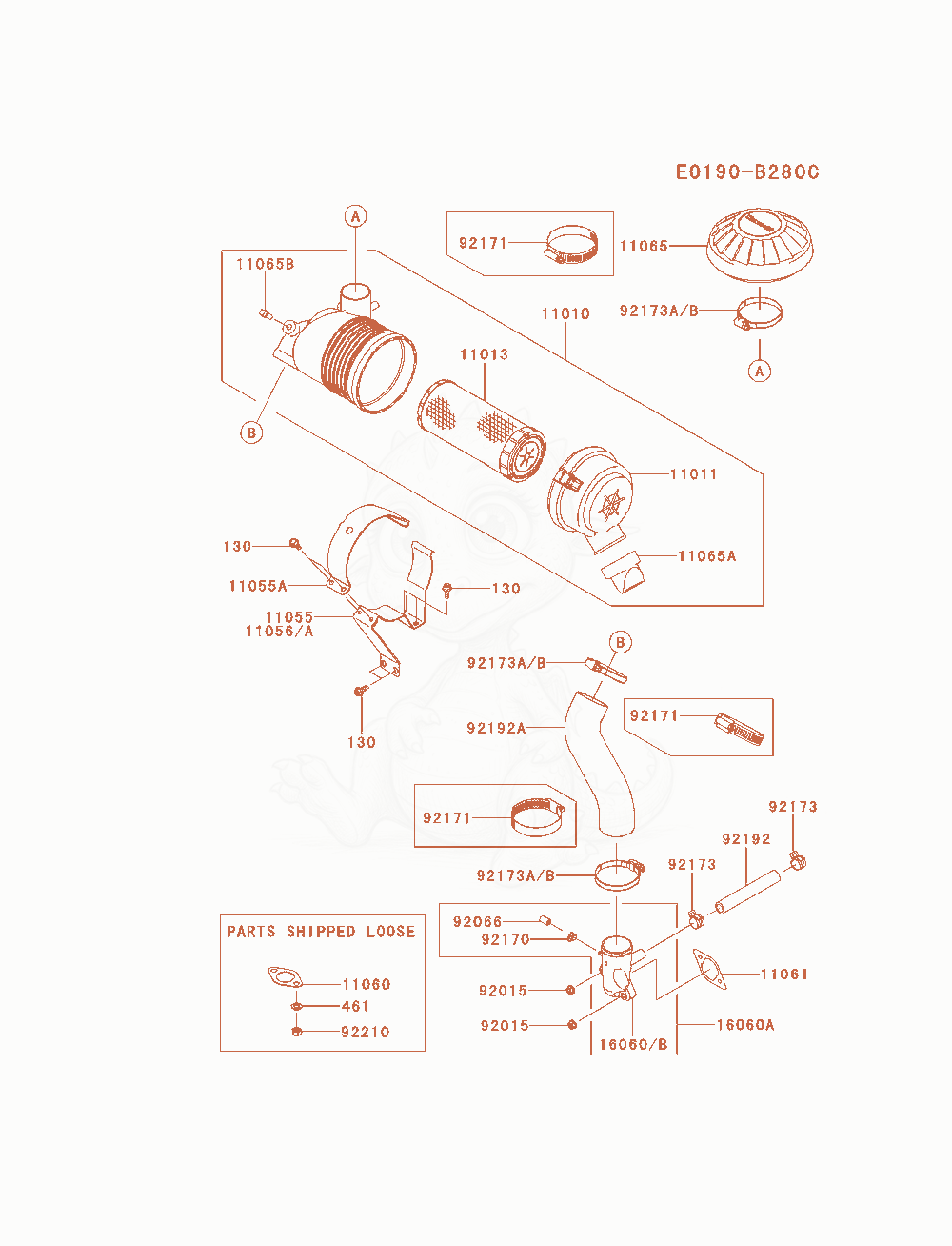 Exploded parts diagram of the Air-Filter / Muffler of a Kawasaki FX541V-AS00 engine, with numbered balloons