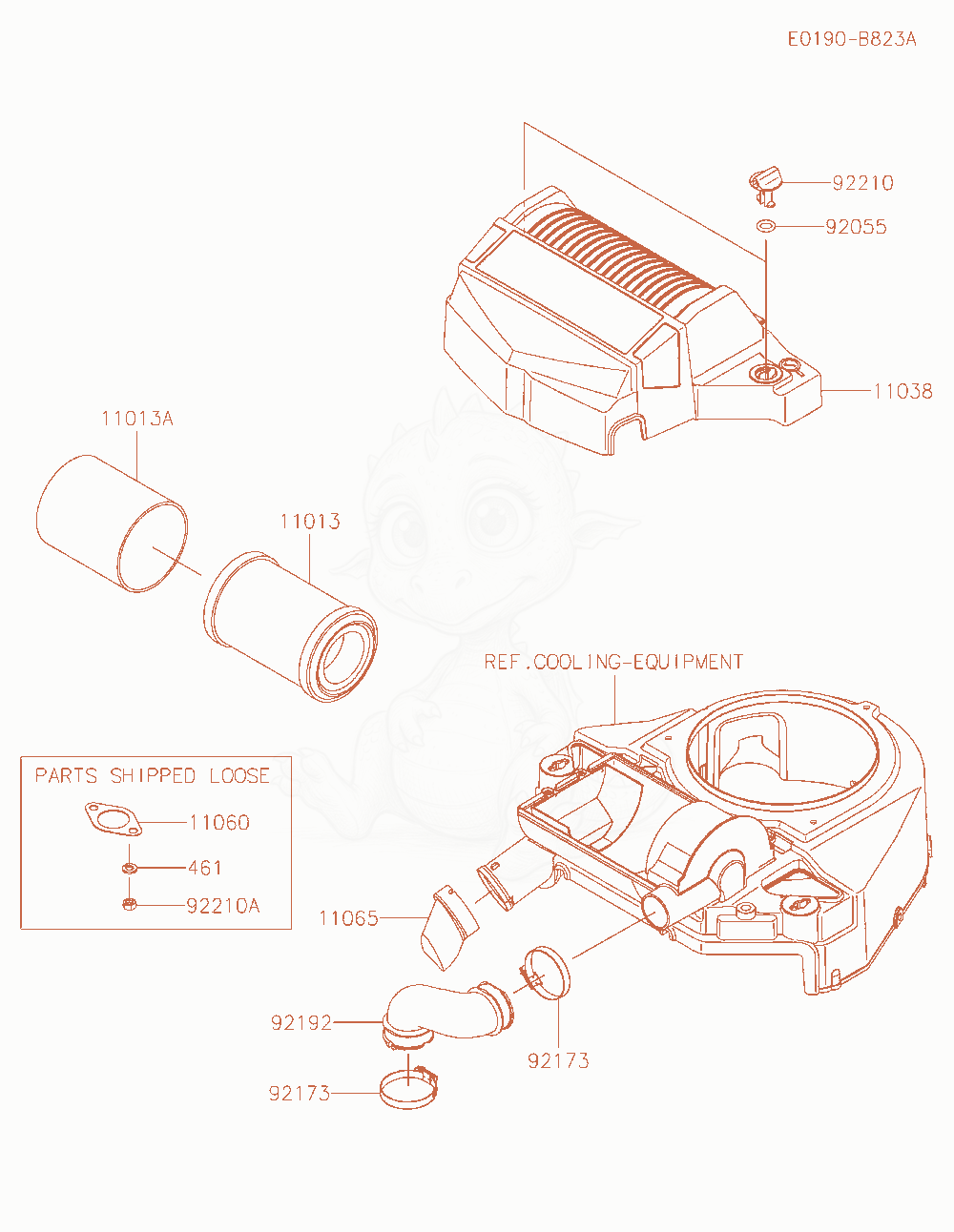 Exploded parts diagram of the Air-Filter / Muffler of a Kawasaki FT730V-BW00 engine, with numbered balloons