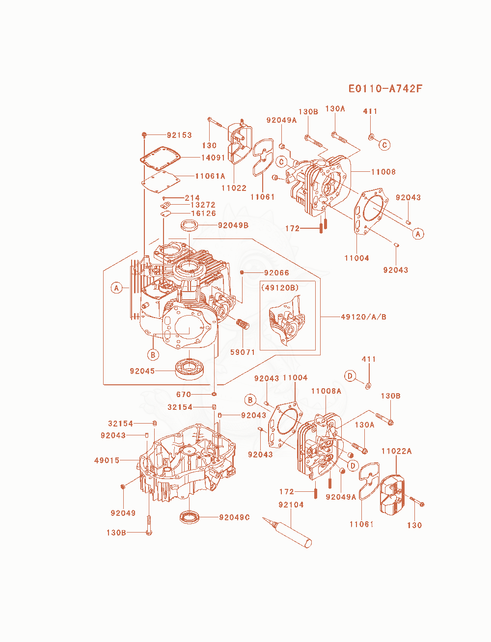 Despiece del Cylinder / Crankcase de un motor Kawasaki FX850V-AS12, con globos numerados