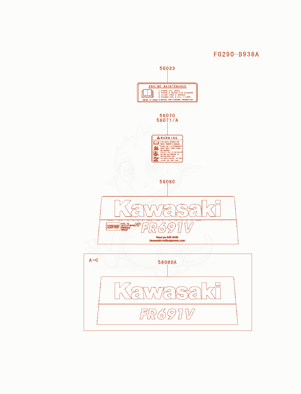 Exploded parts diagram of the Label of a Kawasaki FR691V-AS13 engine, with numbered balloons
