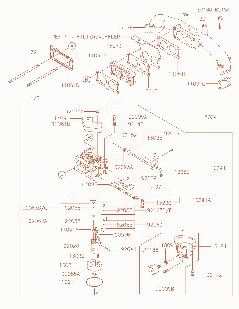 Exploded parts diagram of the Carburetor of a Kawasaki FX850V-AR14 engine, with numbered balloons