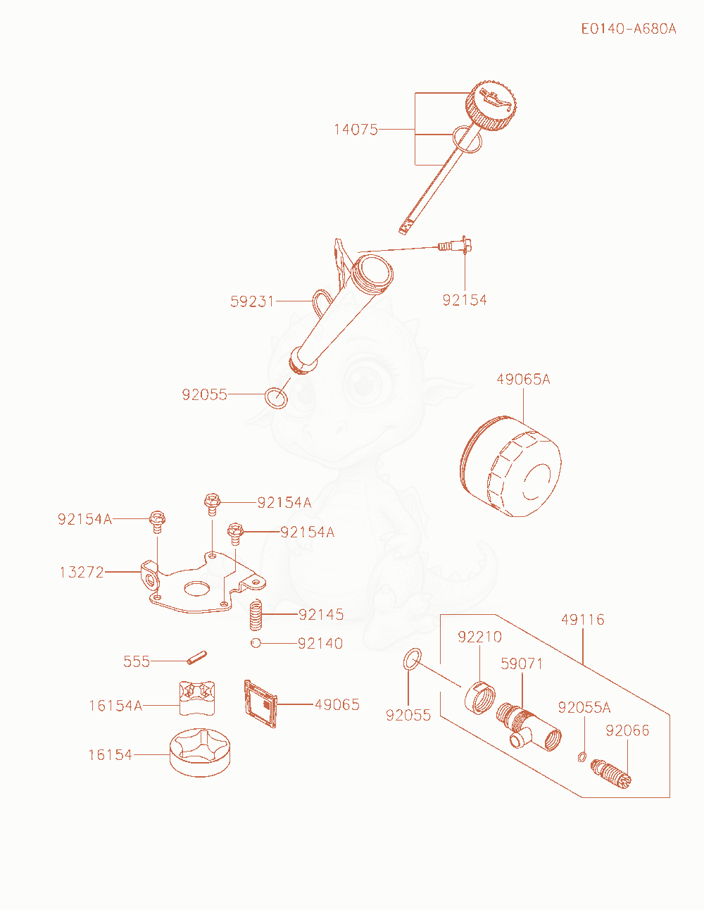 Despiece del Lubrication-Equipment de un motor Kawasaki FR651V-AR04, con globos numerados