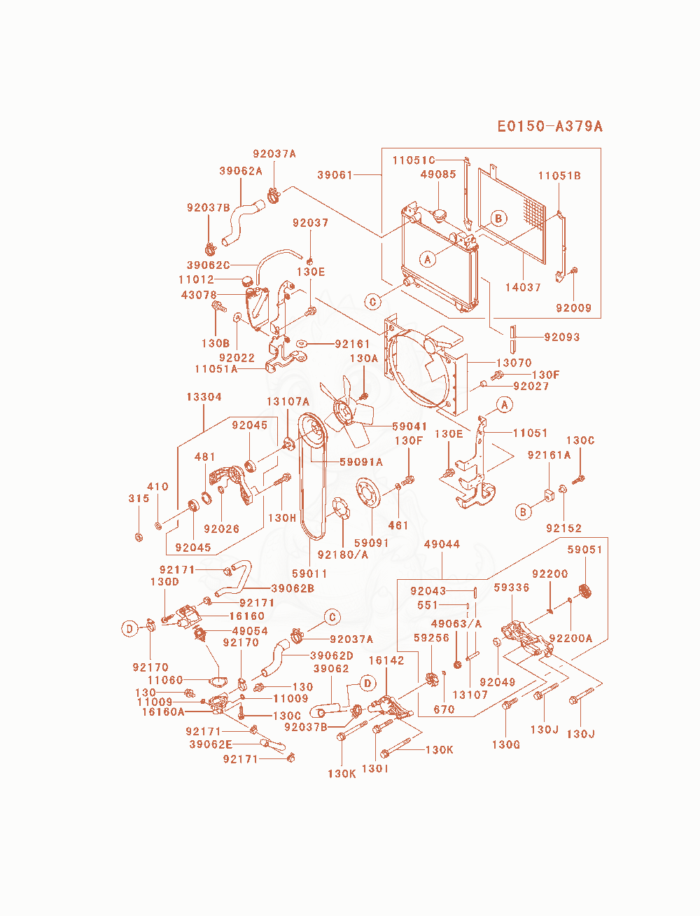 Exploded parts diagram of the Cooling-Equipment of a Kawasaki FD750D-AS01 engine, with numbered balloons