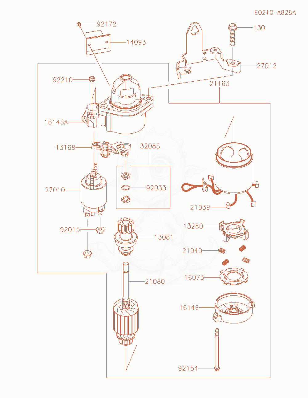 Exploded parts diagram of the Starter of a Kawasaki FT730V-BW00 engine, with numbered balloons