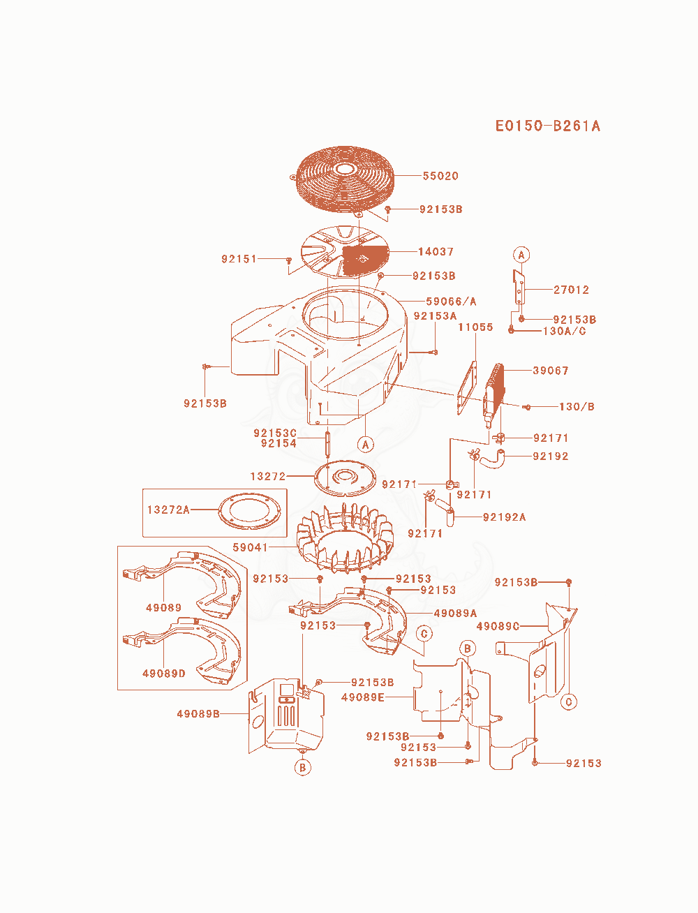 Exploded parts diagram of the Cooling-Equipment of a Kawasaki FX850V-AS14 engine, with numbered balloons