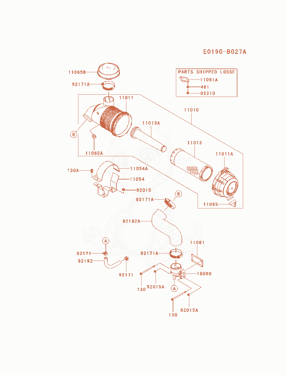 Despiece del Air-Filter / Muffler de un motor Kawasaki FXT00V-AS06, con globos numerados