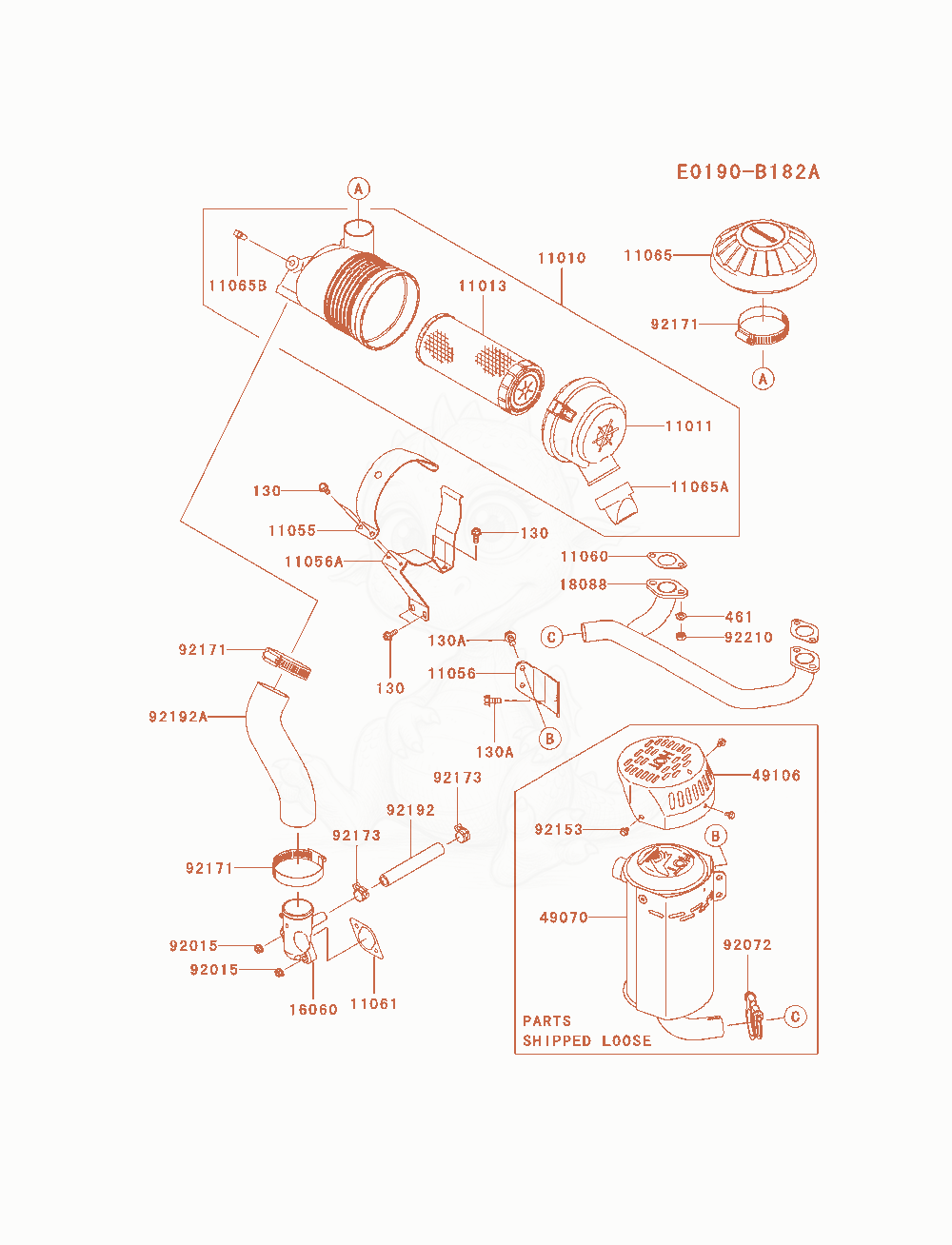Exploded parts diagram of the Air-Filter / Muffler of a Kawasaki FX541V-AS04 engine, with numbered balloons