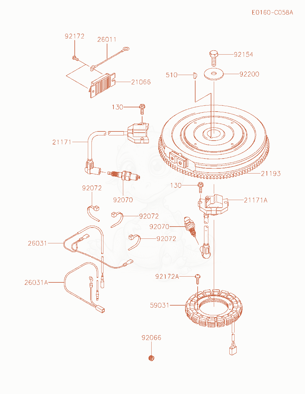 Despiece del Electric-Equipment de un motor Kawasaki FX921V-JS00, con globos numerados