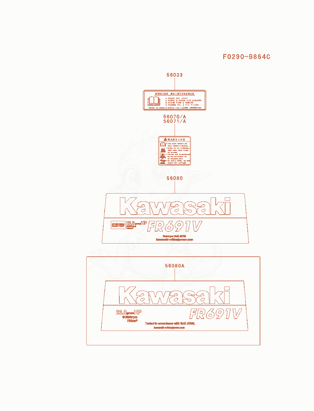 Despiece del Label de un motor Kawasaki FR691V-AS05, con globos numerados