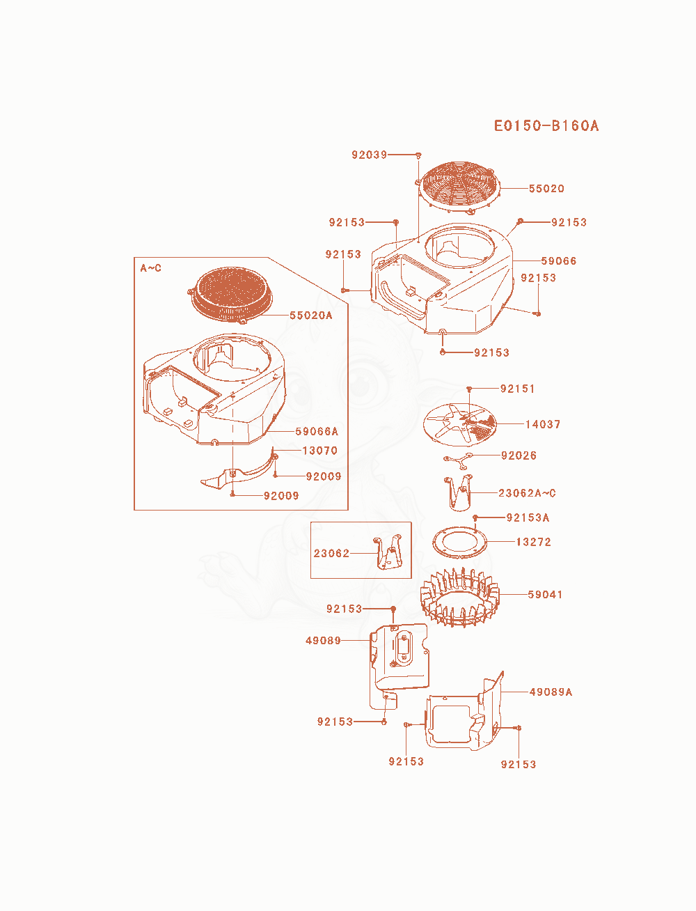 Despiece del Cooling-Equipment de un motor Kawasaki FS691V-AS04, con globos numerados