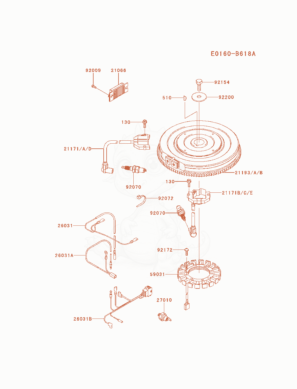 Despiece del Electric-Equipment de un motor Kawasaki FXT00V-AS08, con globos numerados