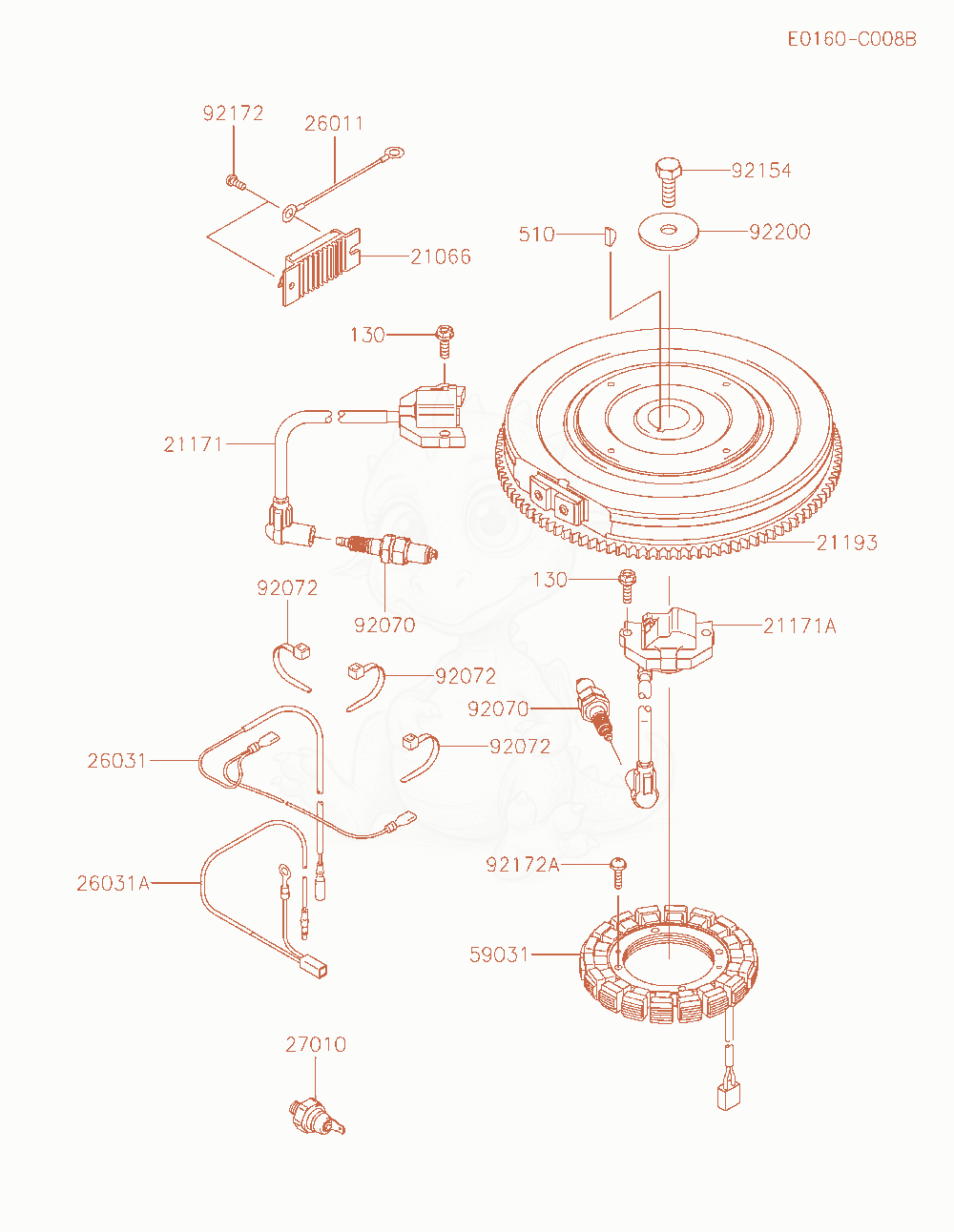 Despiece del Electric-Equipment de un motor Kawasaki FXT00V-AS32, con globos numerados
