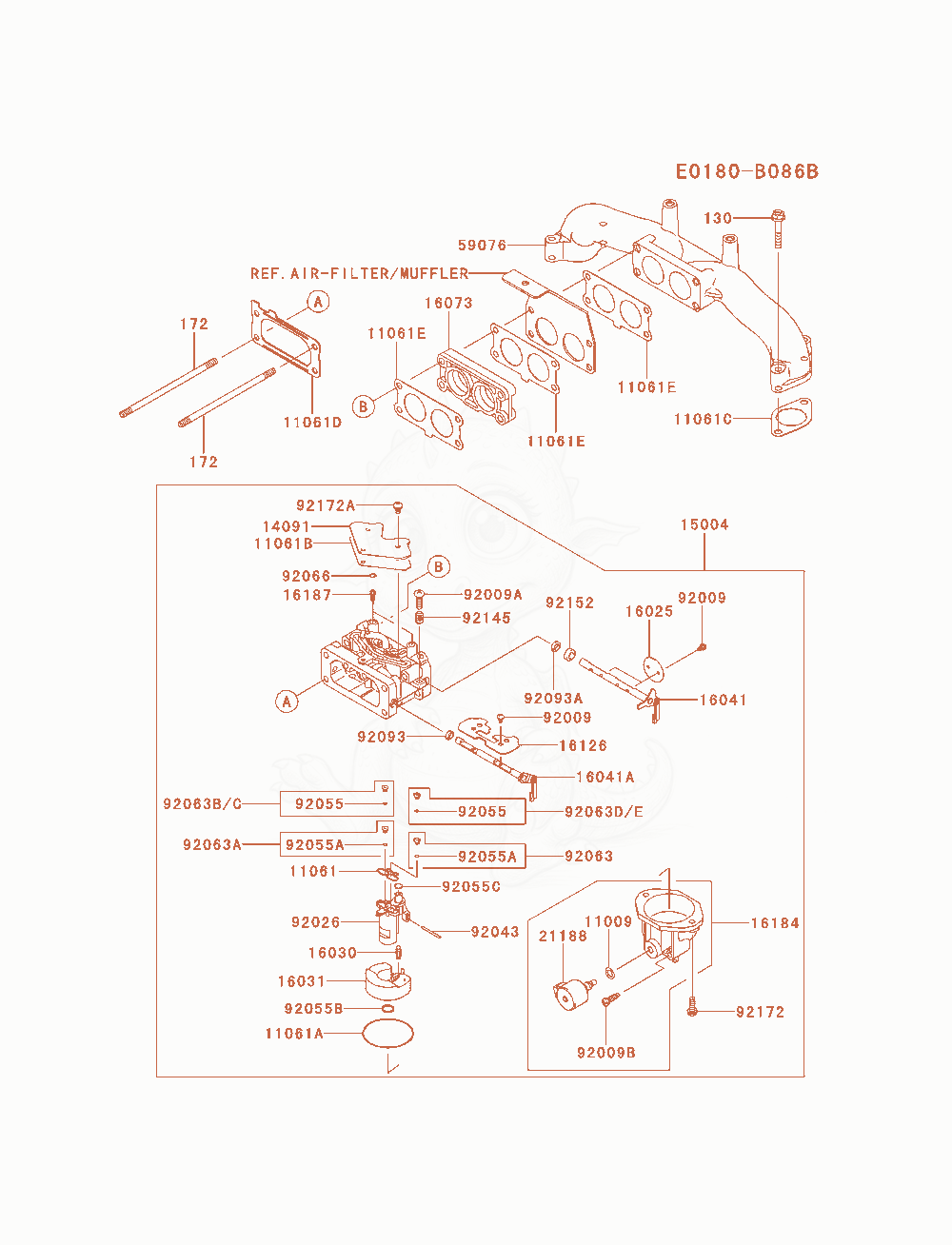 Exploded parts diagram of the Carburetor(1 / 2) of a Kawasaki FX801V-AS15 engine, with numbered balloons