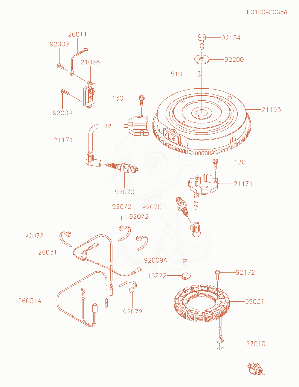 Despiece del Electric-Equipment de un motor Kawasaki FT691V-BS08, con globos numerados