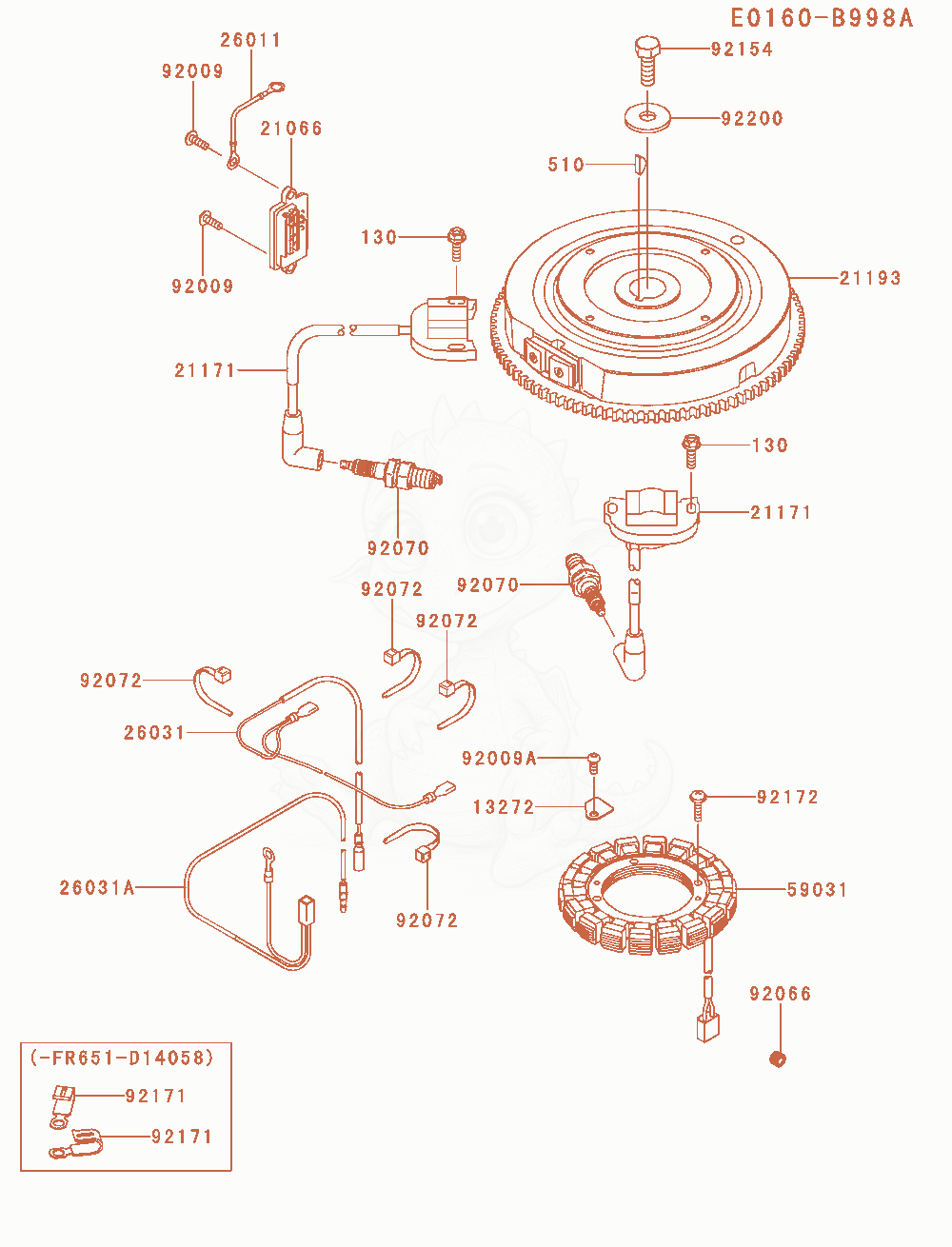 Despiece del Electric-Equipment de un motor Kawasaki FR651V-AS34, con globos numerados