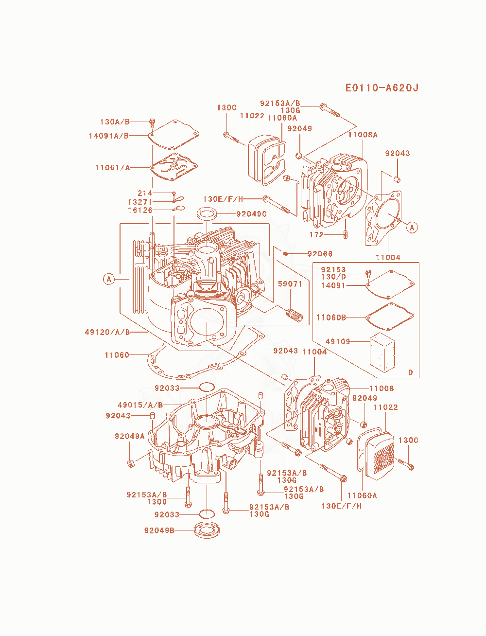 Despiece del Cylinder / Crankcase de un motor Kawasaki FH680V-ES20, con globos numerados