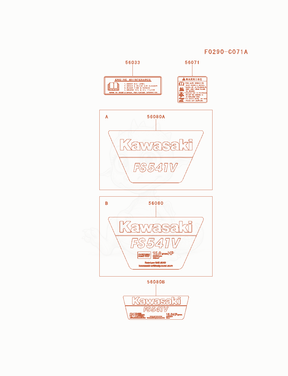Despiece del Label de un motor Kawasaki FS541V-AS28, con globos numerados