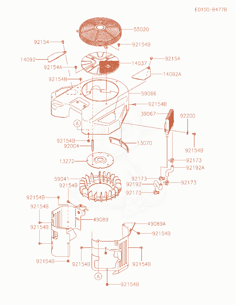 Exploded parts diagram of the Cooling-Equipment of a Kawasaki FXT00V-AS28 engine, with numbered balloons